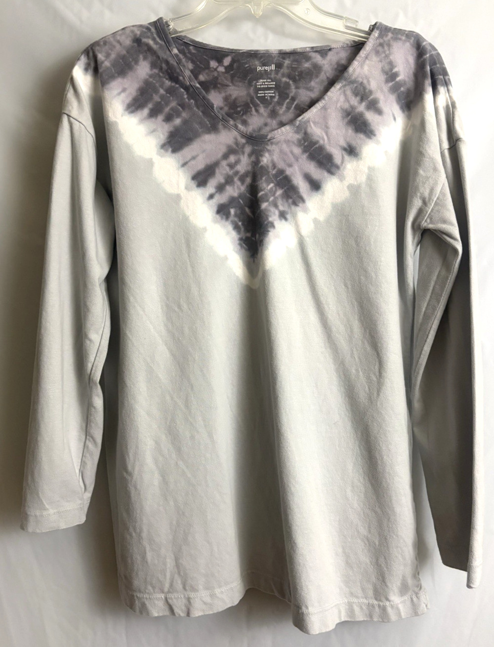 J. Jill Pure Women's Small Gray Tunic Top Tie Dye Soft & Relaxed Cotton Blouse